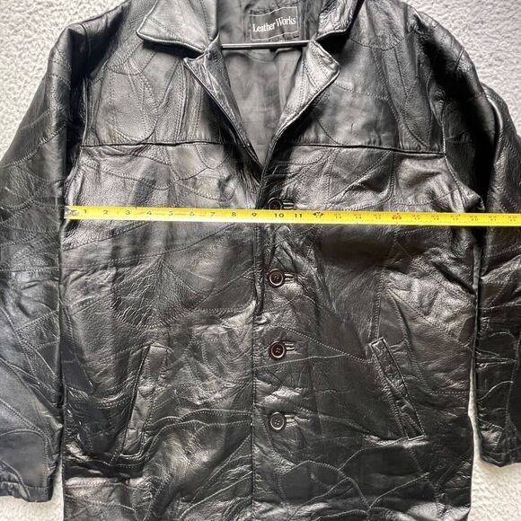 Leather Works Leather Jacket Mens Medium Black Button Front - Picture 2 of 16
